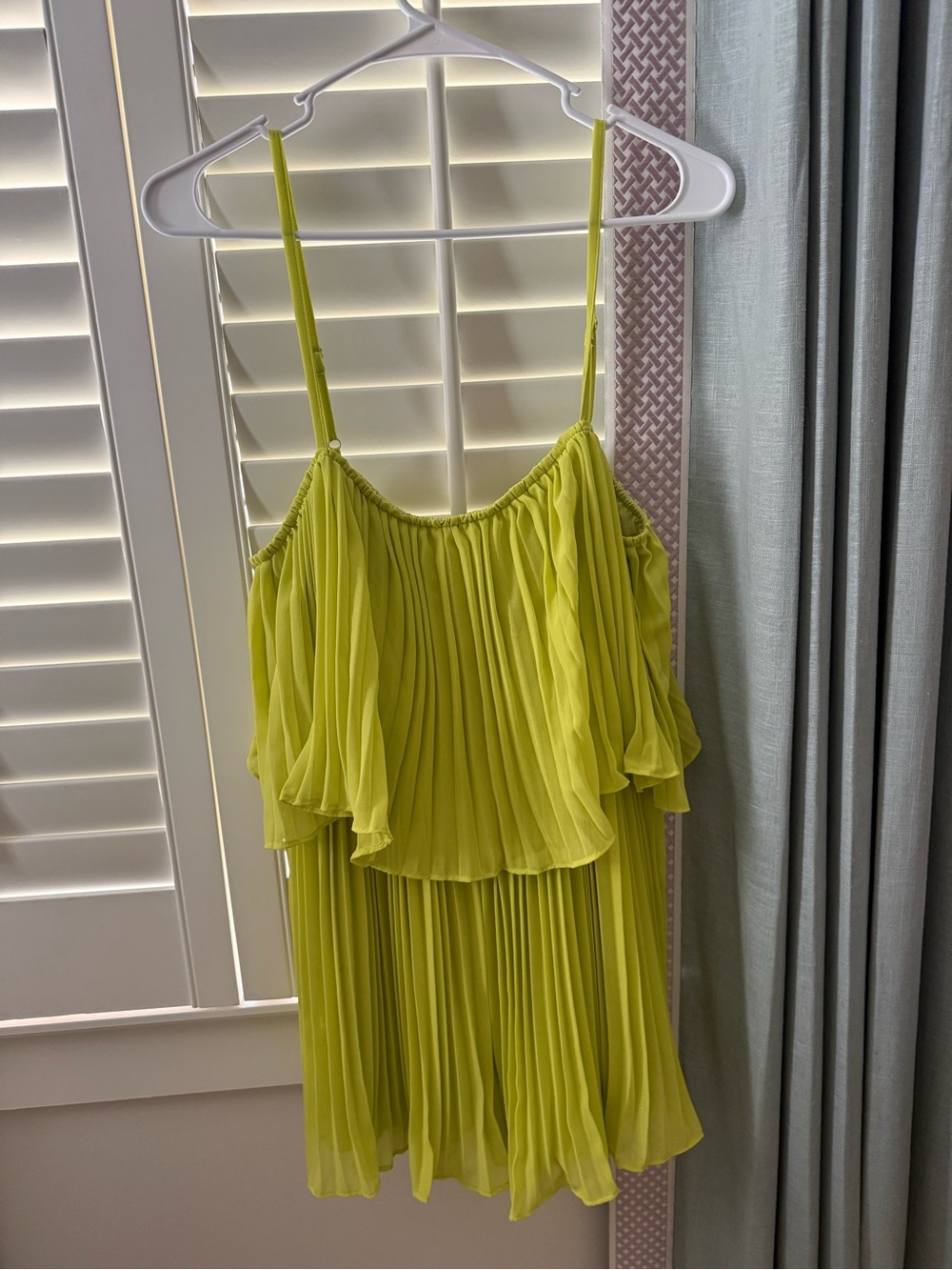 Lime Green Pleated Spaghetti Strap Romper